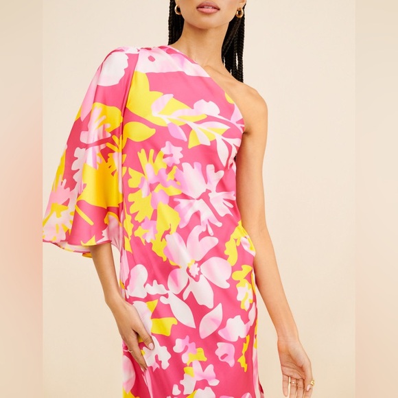 Anthropologie Mandira Wirk Vibrant Floral One Shoulder Gown Maxi Dress Size L - Picture 5 of 10